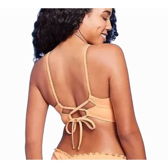 Shade & Shore - Women's Bikini Top Shirred Keyhole Underwire - Orange Peach-34C - Picture 2 of 8